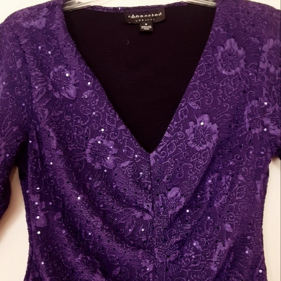 connected apparel Tops - ⚡3/18 Connected Apparel knit sequined purple top mid-sleeve v neck Lk new!